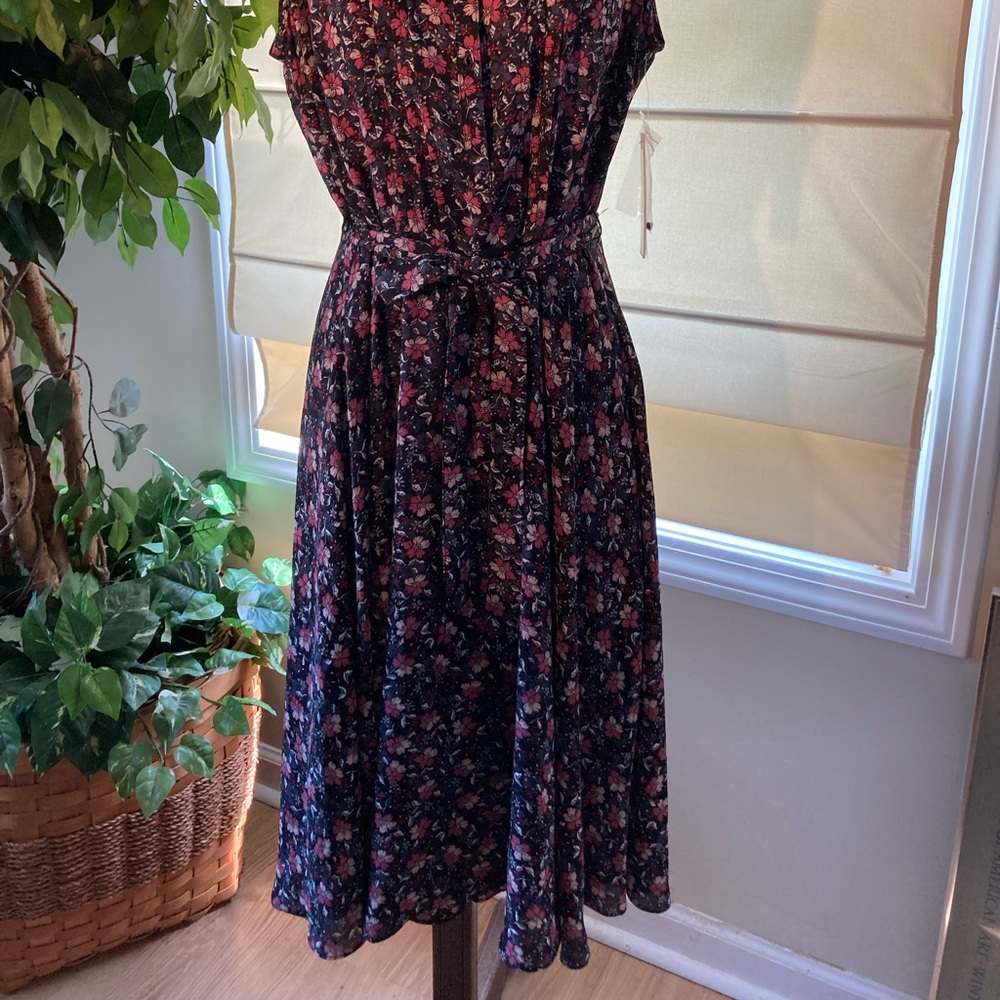 NANNETTE by Nannette Lepore SZ S floral long dress pleated belted black coral